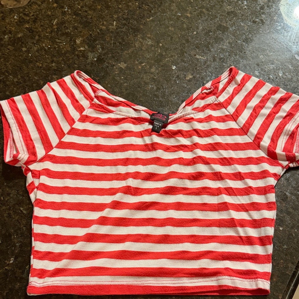 2B Bebe Red and White Striped Crop Top